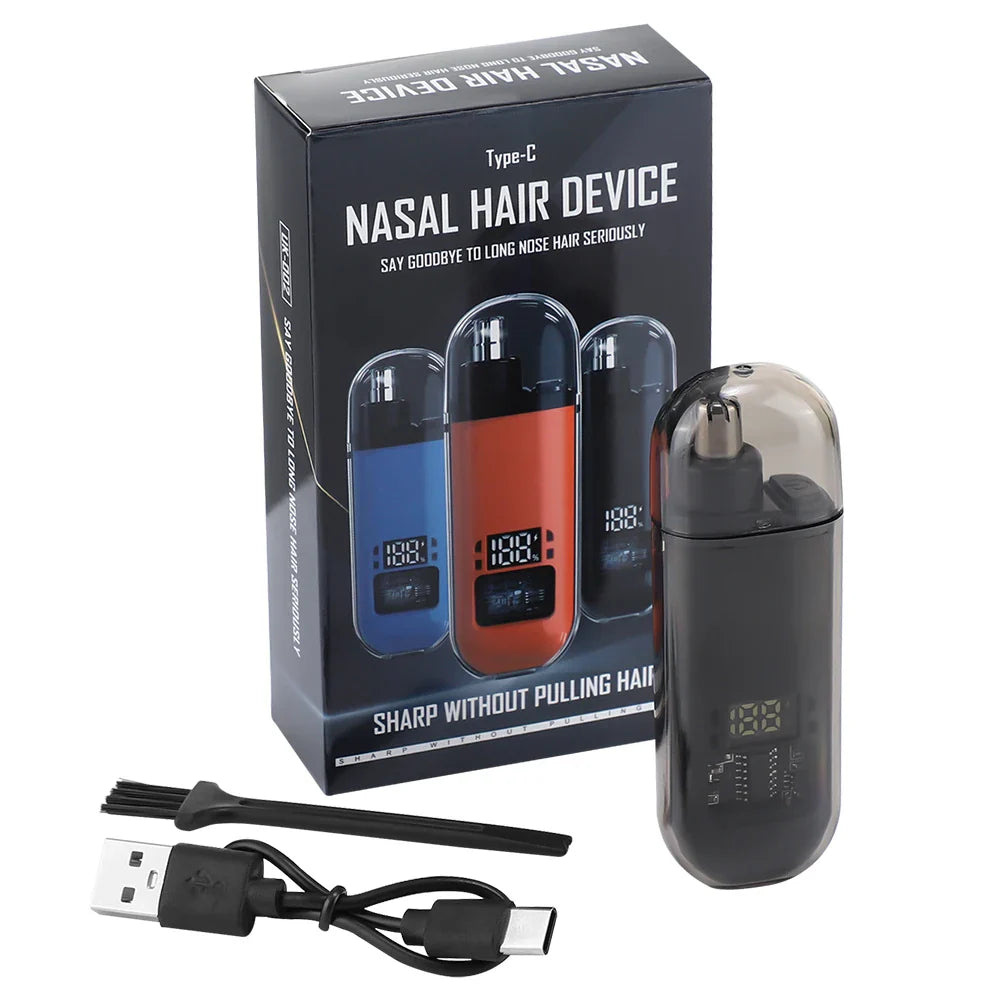Portable USB‑C Rechargeable Nose & Ear Hair Trimmer — Compact 3‑in‑1 Facial Groomer for Men & Women, Detachable Washable Head, LED Display